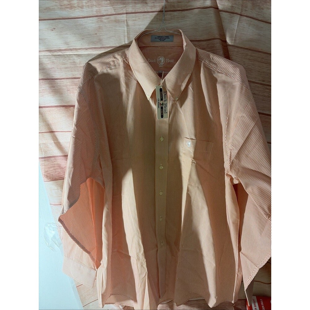 Duck Head Men's 2XL orange w/ white stirpes Button-Down Long Sleeve Shirt nwt